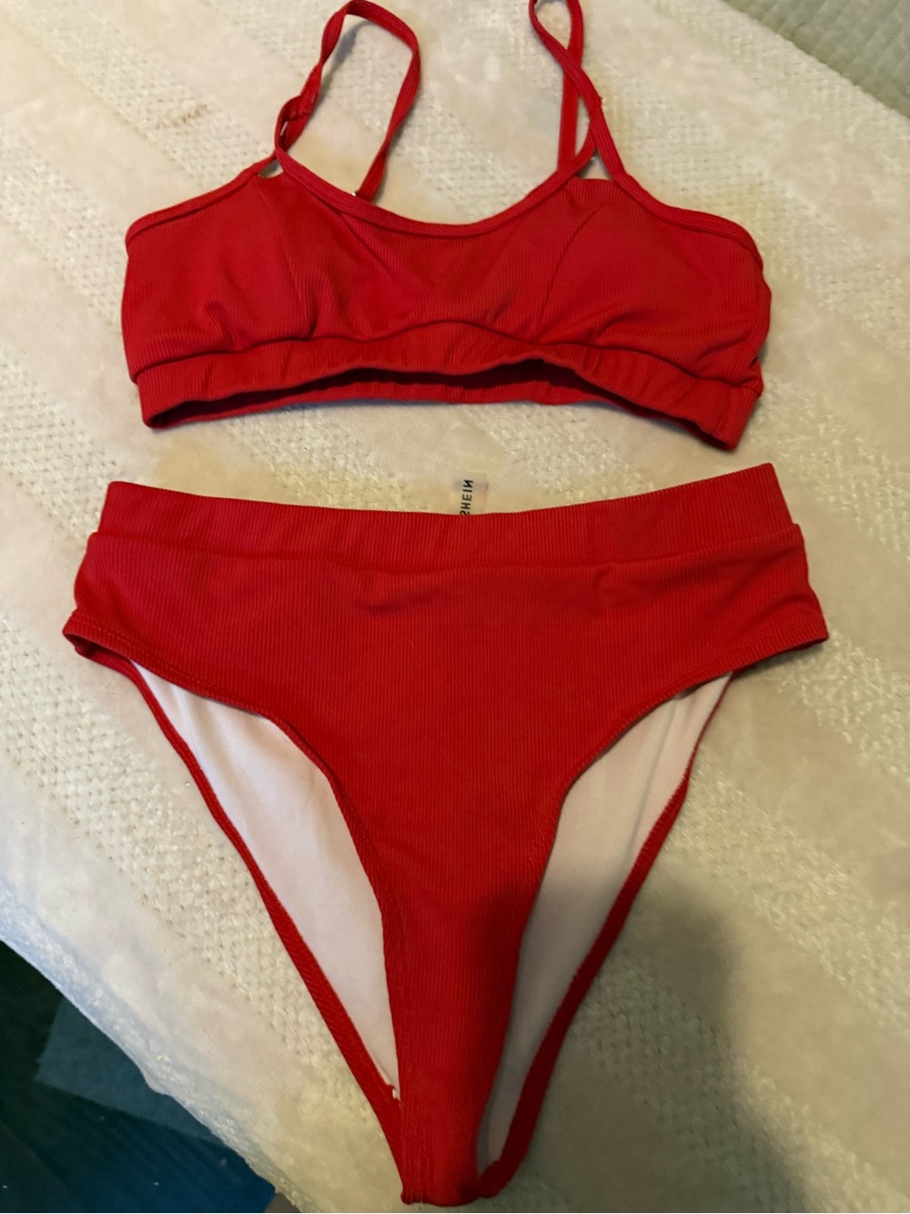 SHEIN Red Ribbed Bikini Set